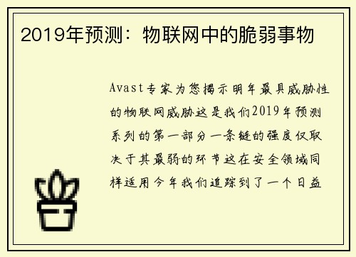 2019年预测：物联网中的脆弱事物 