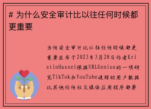 # 为什么安全审计比以往任何时候都更重要 